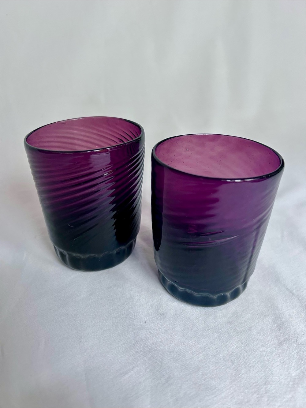 Set 2 Hand Blown Amethyst Purple Glass Tumblers Swirl Art Glass